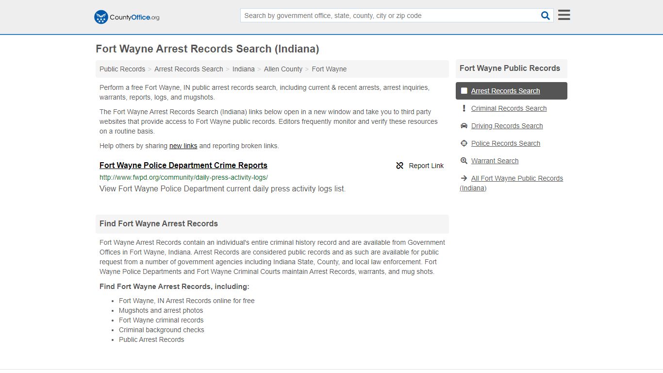 Arrest Records Search - Fort Wayne, IN (Arrests & Mugshots)